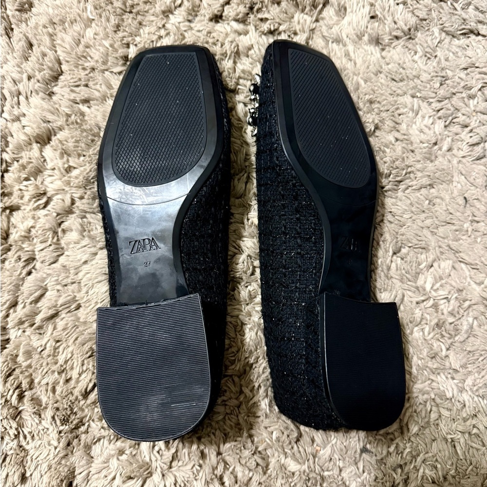 Square toe embellished fabric ballet flats Zara 37 - Picture 4 of 6